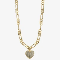 Liz Claiborne Gold Tone Pave Womens Glass Heart 28 Inch Pendant Necklace