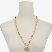 Liz Claiborne Gold Tone Pave Womens Glass Heart 28 Inch Pendant Necklace