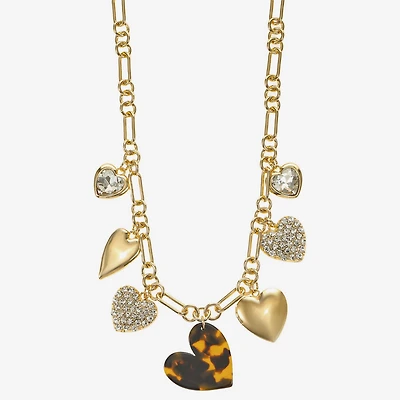 Liz Claiborne Gold Tone Charm Womens 17 Inch Collar Necklace