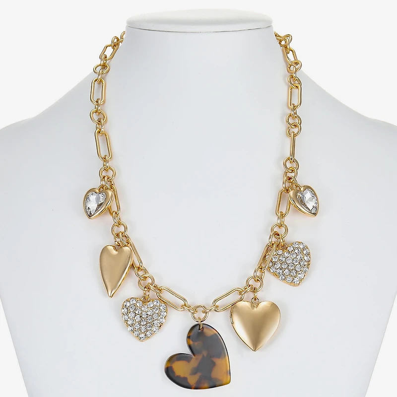 Liz Claiborne Gold Tone Charm Womens 17 Inch Collar Necklace