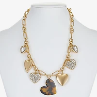 Liz Claiborne Gold Tone Charm Womens 17 Inch Collar Necklace