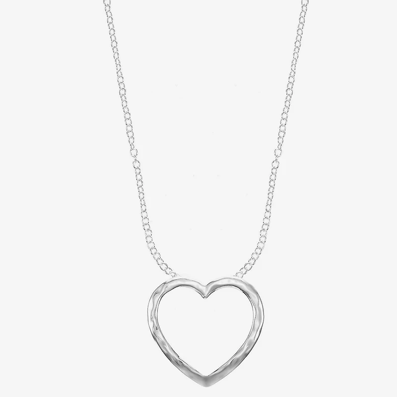 Liz Claiborne Silver Tone Hammered Open Womens Heart 20 Inch Pendant Necklace