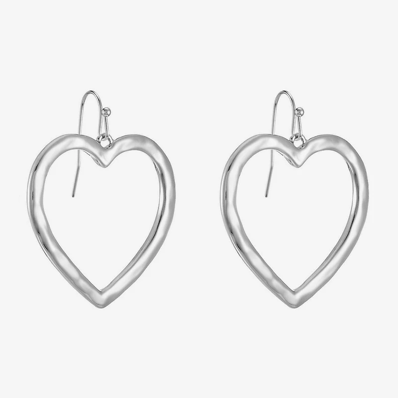 Liz Claiborne Hammered Open Womens Heart Drop Earrings