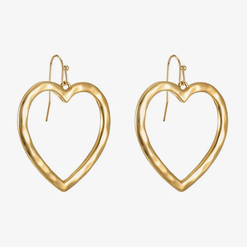 Liz Claiborne Hammered Open Womens Heart Drop Earrings