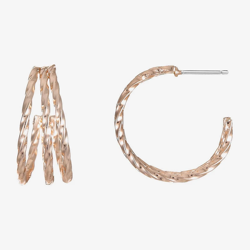 Liz Claiborne 3 Row Twisted Womens 20mm Hypoallergenic Hoop Earrings