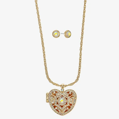 Monet Jewelry Gold Tone Locket Womens Glass Heart 2-pc. Jewelry Set