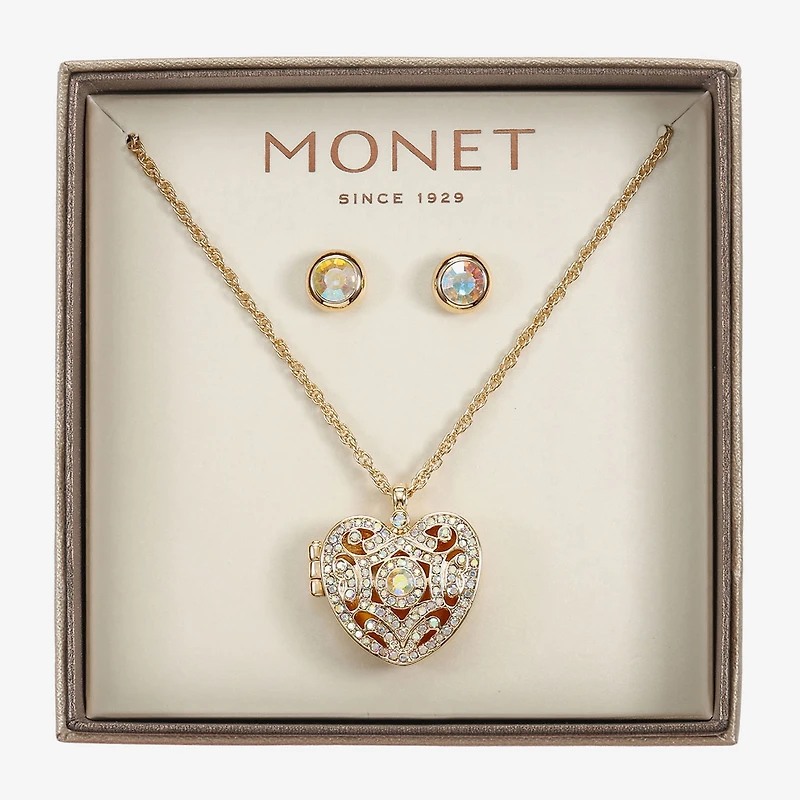 Monet Jewelry Gold Tone Locket Womens Glass Heart 2-pc. Jewelry Set