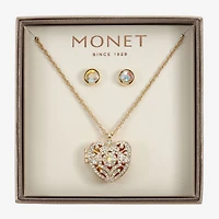 Monet Jewelry Gold Tone Locket Womens Glass Heart 2-pc. Jewelry Set