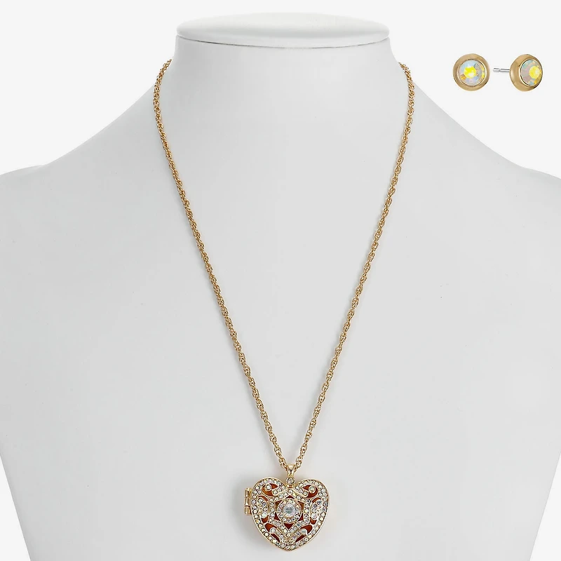 Monet Jewelry Gold Tone Locket Womens Glass Heart 2-pc. Jewelry Set
