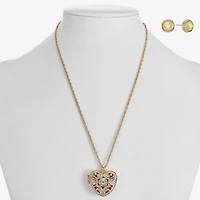 Monet Jewelry Gold Tone Locket Womens Glass Heart 2-pc. Jewelry Set