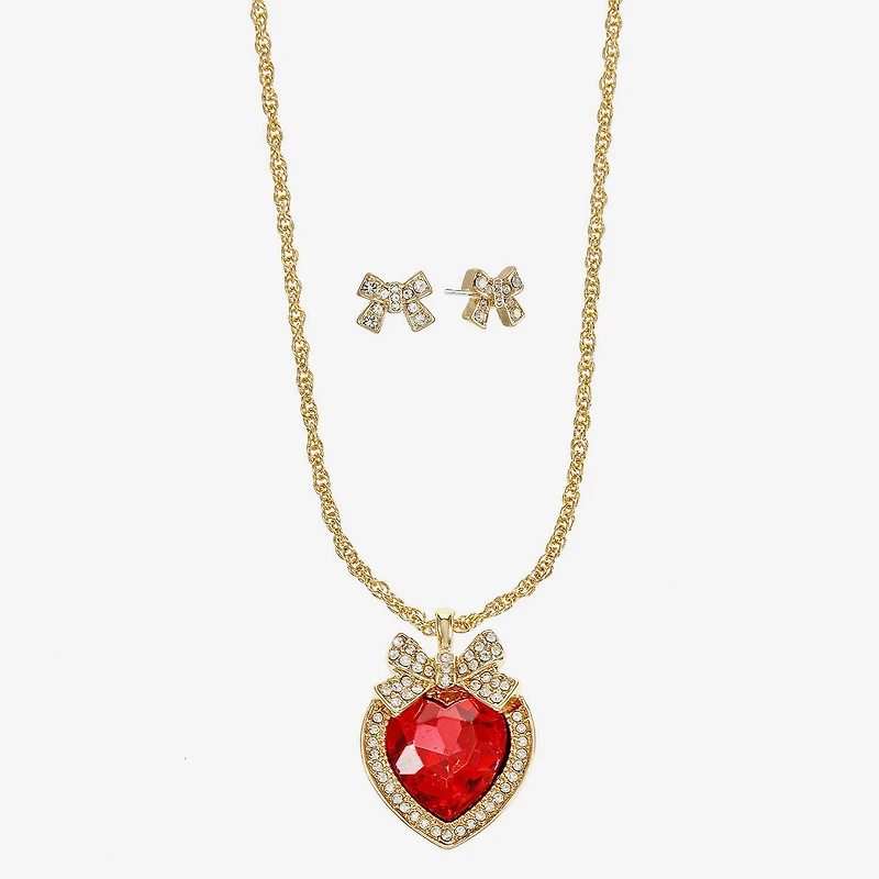 Monet Jewelry Gold Tone Womens Red Glass Bow Heart 2-pc. Jewelry Set
