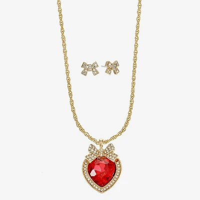 Monet Jewelry Gold Tone Womens Red Glass Bow Heart 2-pc. Jewelry Set