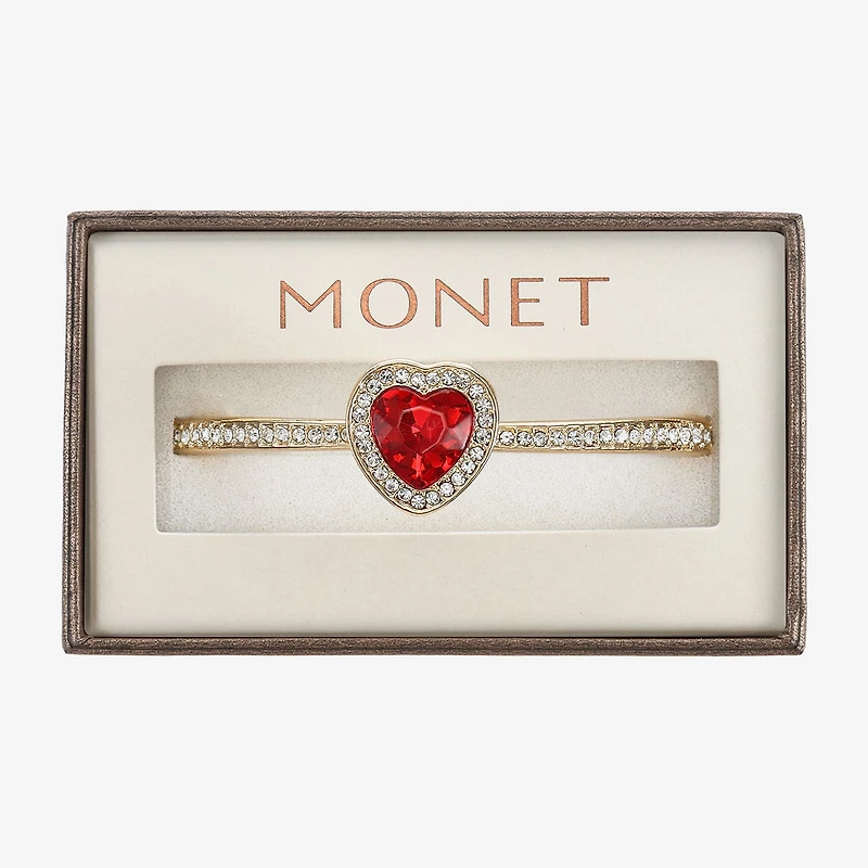 Monet Jewelry Gold Tone Womens Red Glass Heart Bangle Bracelet