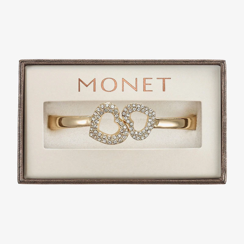 Monet Jewelry Gold Tone Womens Glass Heart Bangle Bracelet