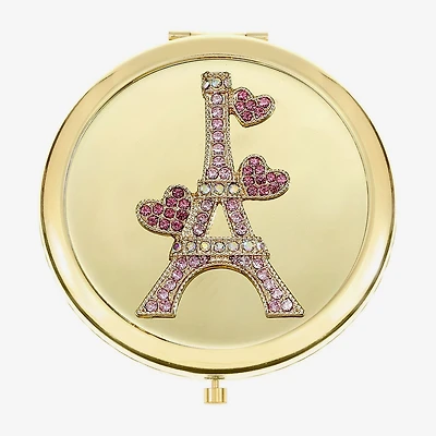 Monet Jewelry Gold Tone Pink Eiffel Tower Gold Tone Heart Compact Mirror