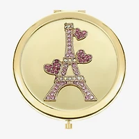 Monet Jewelry Gold Tone Pink Eiffel Tower Gold Tone Heart Compact Mirror