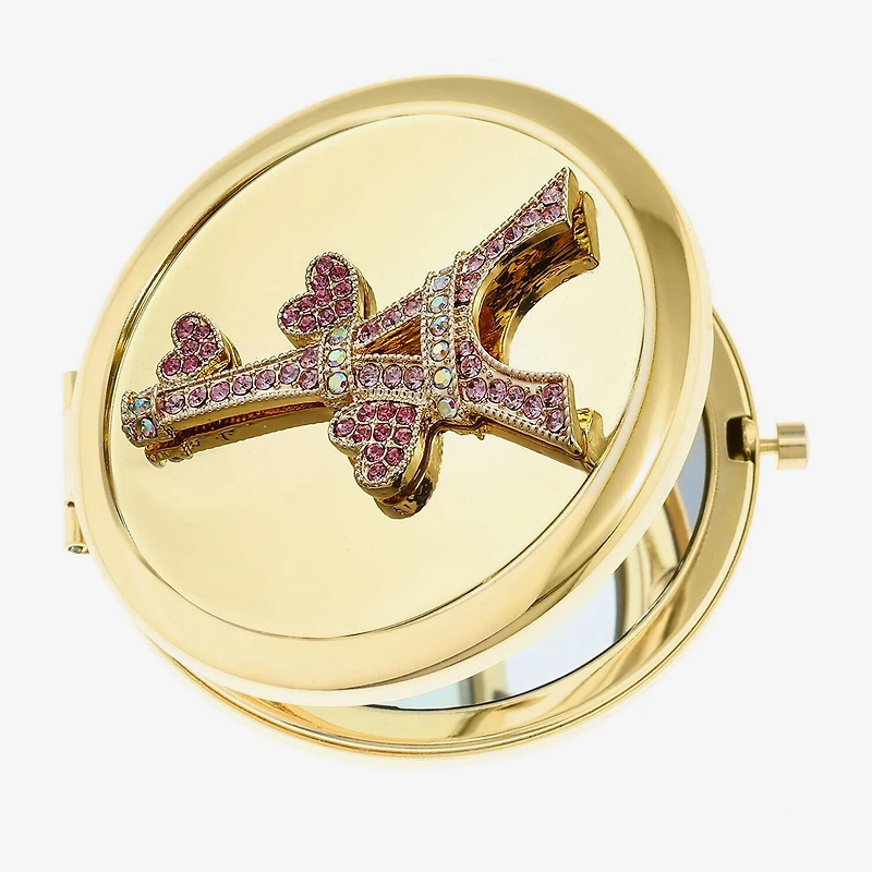 Monet Jewelry Gold Tone Pink Eiffel Tower Gold Tone Heart Compact Mirror
