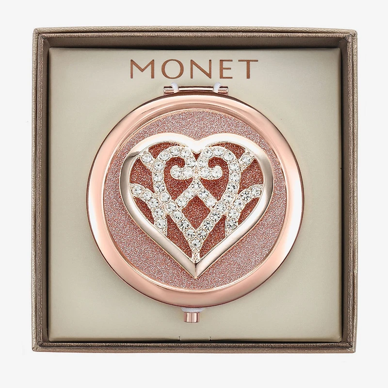 Monet Jewelry Rose Tone Filigree Rose Tone Heart Compact Mirror