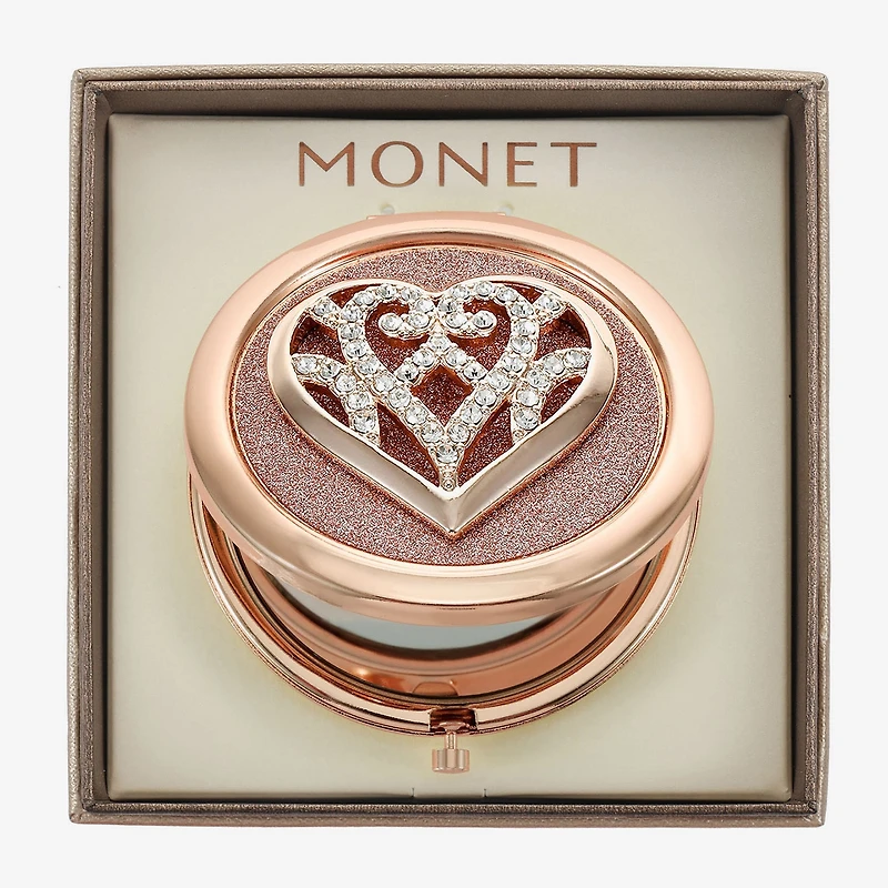 Monet Jewelry Rose Tone Filigree Rose Tone Heart Compact Mirror