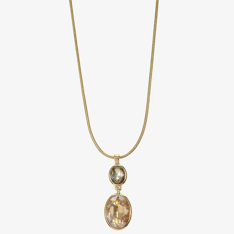 Monet Jewelry Double Drop Womens Glass Oval 17 Inch Pendant Necklace