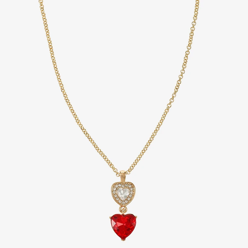 Monet Jewelry Gold Tone Womens Red Glass Heart 17 Inch Pendant Necklace