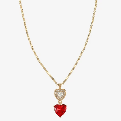 Monet Jewelry Gold Tone Womens Red Glass Heart 17 Inch Pendant Necklace