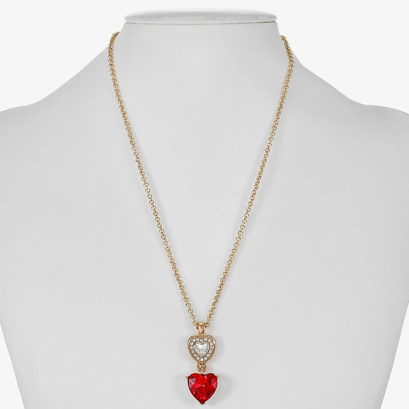 Monet Jewelry Gold Tone Womens Red Glass Heart 17 Inch Pendant Necklace