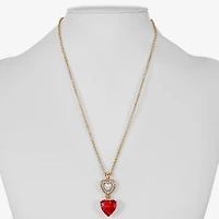 Monet Jewelry Gold Tone Womens Red Glass Heart 17 Inch Pendant Necklace