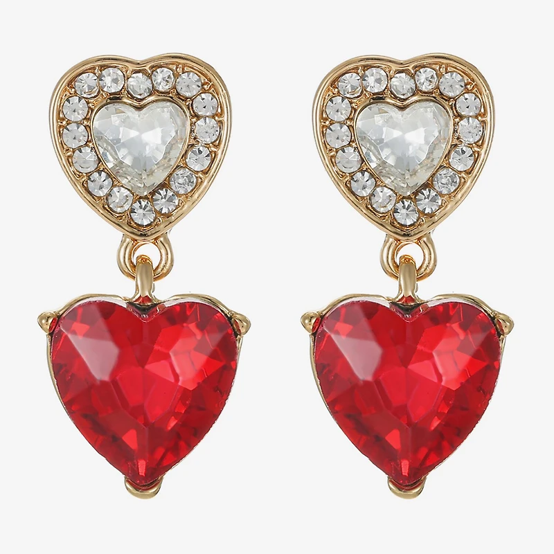 Monet Jewelry Halo Double Womens Pink Glass Heart Hypoallergenic Drop Earrings