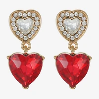 Monet Jewelry Halo Double Womens Pink Glass Heart Hypoallergenic Drop Earrings