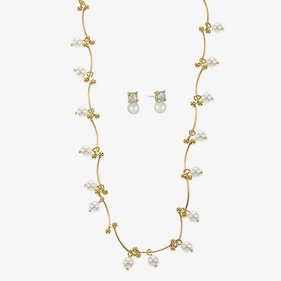 Monet Jewelry Timeless Womens Glass Simulated Pearl 2-pc. Jewelry Set