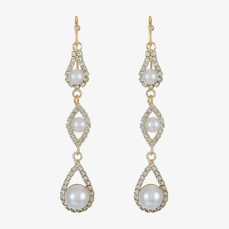 Monet Jewelry Timeless Womens Glass Simulated Pearl Drop Earrings