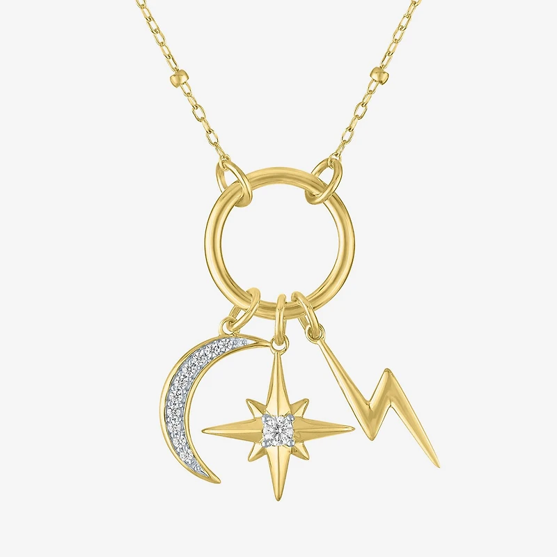 Diamond Addiction (G-H / Si2-I1) Womens 1/10 CT. T.W. Lab Grown White Diamond 14K Gold Over Silver LIghtning Bolt Moon Star 20 Inch Pendant Necklace