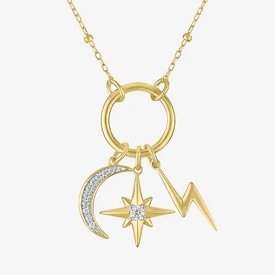 Diamond Addiction (G-H / Si2-I1) Womens 1/10 CT. T.W. Lab Grown White Diamond 14K Gold Over Silver LIghtning Bolt Moon Star 20 Inch Pendant Necklace