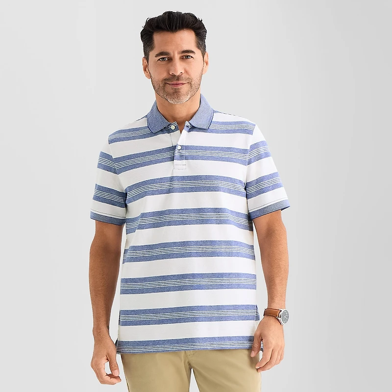 St. John's Bay Essential Striped Oxford Mens Slim Fit Short Sleeve Polo Shirt