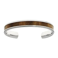 Mens Stainless Steel Wood Inlay Cuff Bracelet