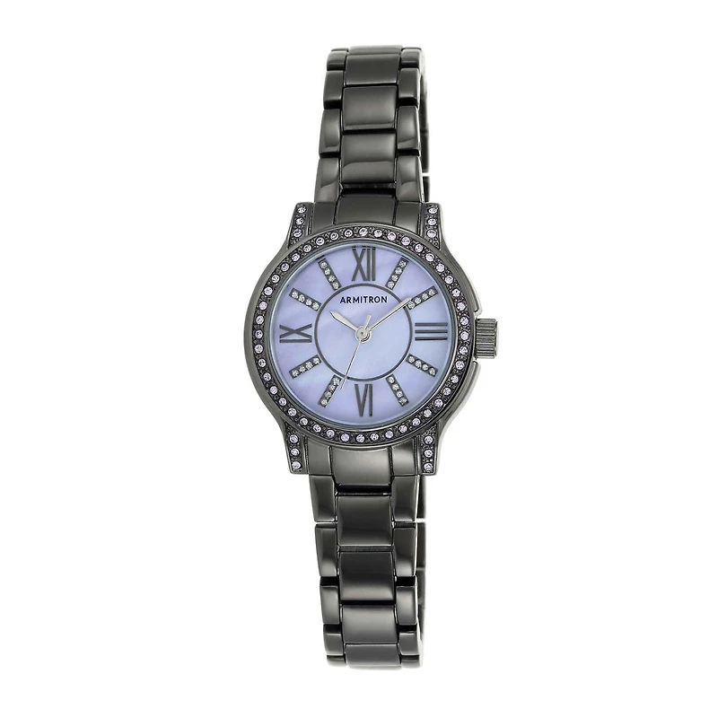 Armitron® Womens Crystal-Accent Gunmetal Bracelet Watch 75/5372BKGPBK