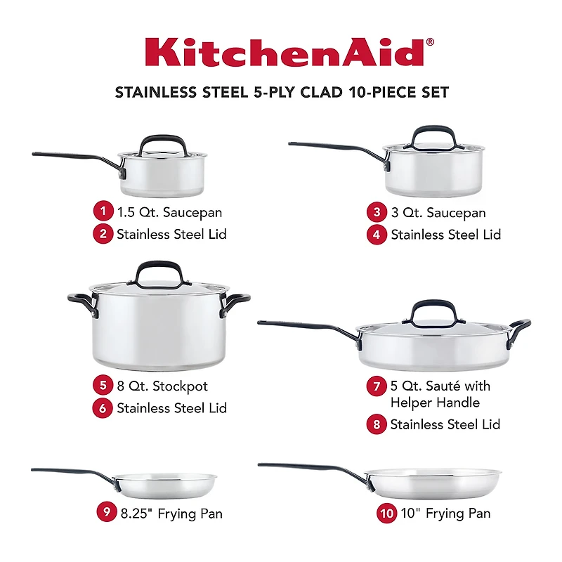 KitchenAid 5-Ply Clad Stainless Steel 10-pc. Cookware Set