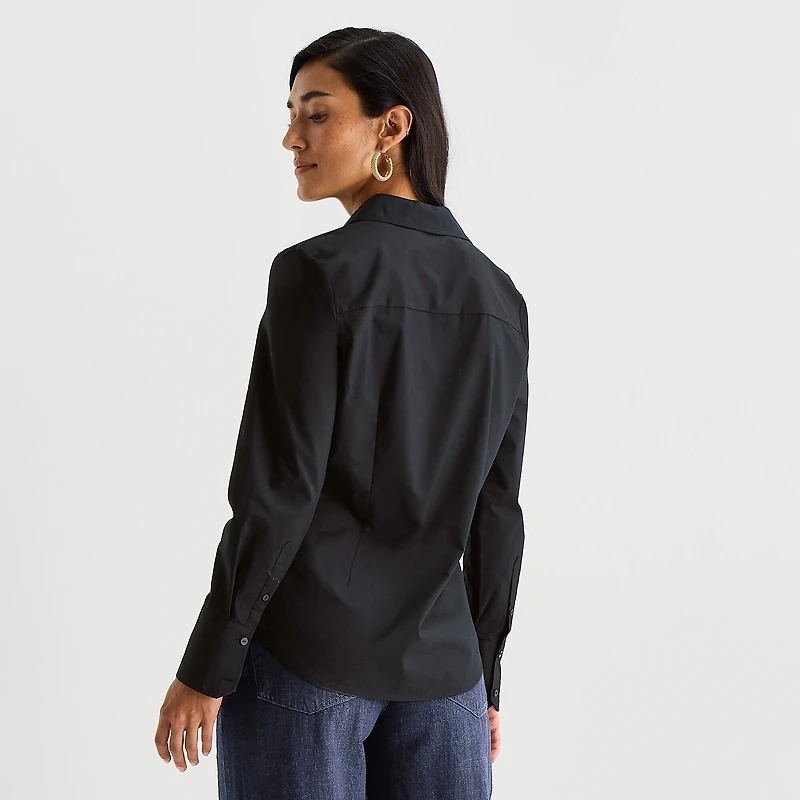 Worthington Womens Cuffed Long Sleeve Regular Fit Poplin Button-Down Shirt