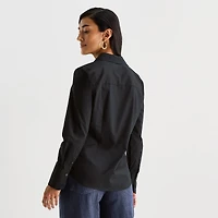 Worthington Womens Cuffed Long Sleeve Regular Fit Poplin Button-Down Shirt