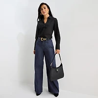 Worthington Womens Cuffed Long Sleeve Regular Fit Poplin Button-Down Shirt