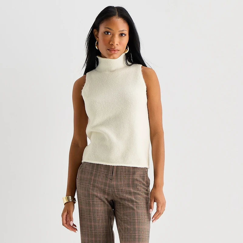 Worthington Womens Funnel Neck Sleeveless Pullover Sweater