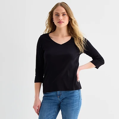 St. John's Bay Womens Easy-on + Easy-off V Neck 3/4 Sleeve Adaptive T-Shirt
