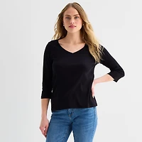 St. John's Bay Womens Easy-on + Easy-off V Neck 3/4 Sleeve Adaptive T-Shirt