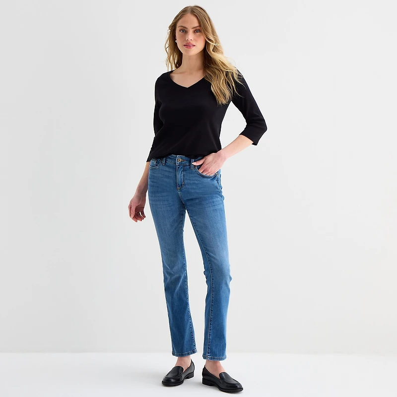 St. John's Bay Womens Easy-on + Easy-off V Neck 3/4 Sleeve Adaptive T-Shirt