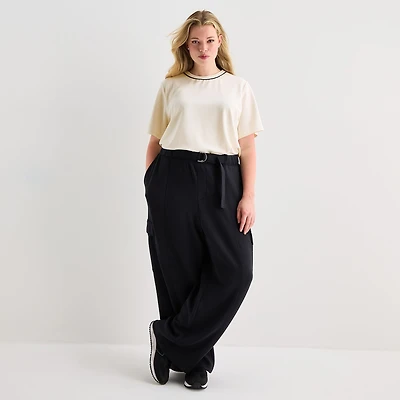 Stylus Womens Plus Wide Leg High Rise Cargo Pant