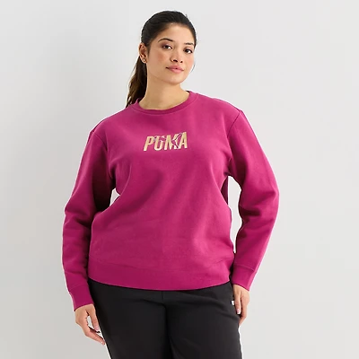 PUMA Womens Crew Neck Long Sleeve Plus Sweatshirt