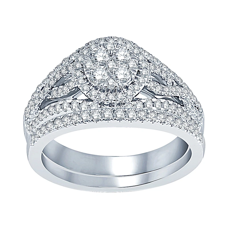 1 CT.T.W. Natural Diamond 14K White Gold Bridal Set