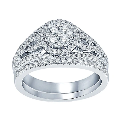1 CT.T.W. Natural Diamond 14K White Gold Bridal Set