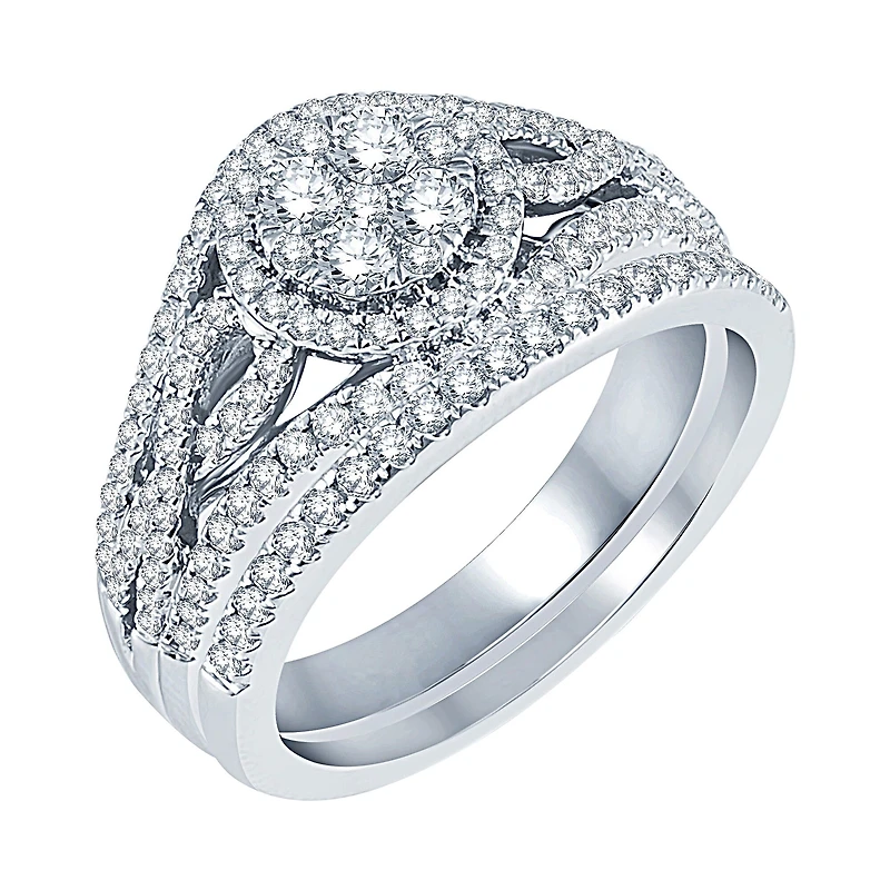 1 CT.T.W. Natural Diamond 14K White Gold Bridal Set